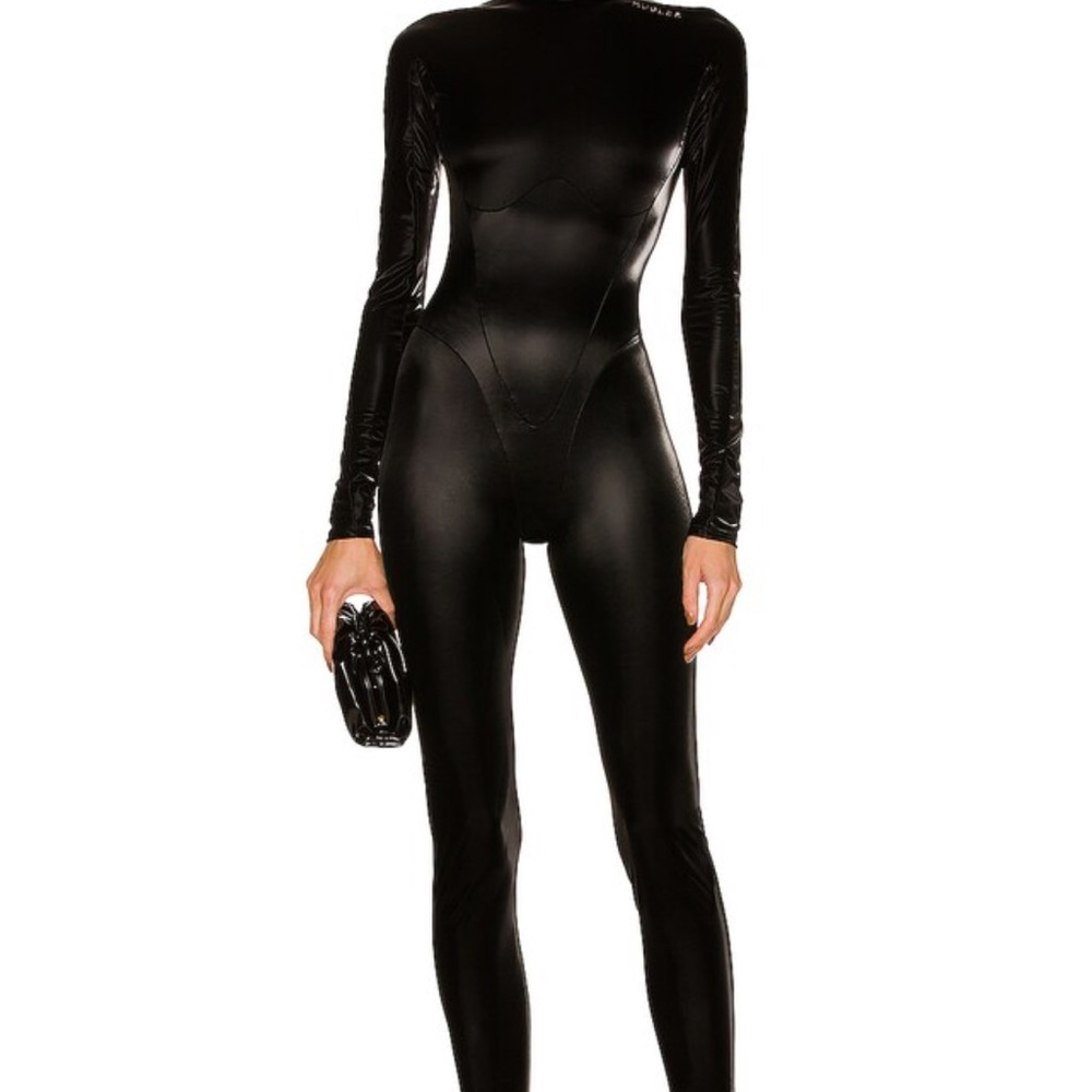 Fashion Nova Glossy Black Jumpsuit bodysuit Thierry Mugler knock off NWT